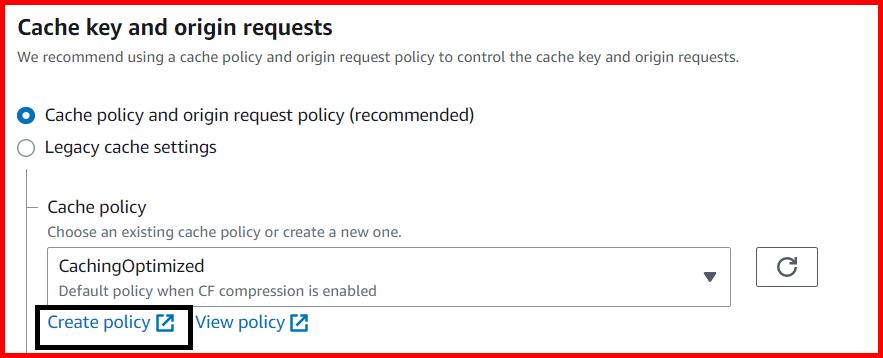 Picture showing the create policy button for creating the custom policy